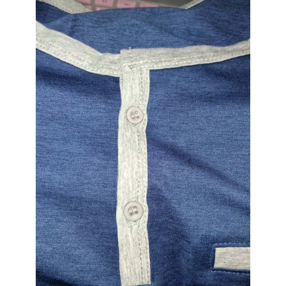 Men's Henley Shirt Size L Gray and Blue (6636)‎